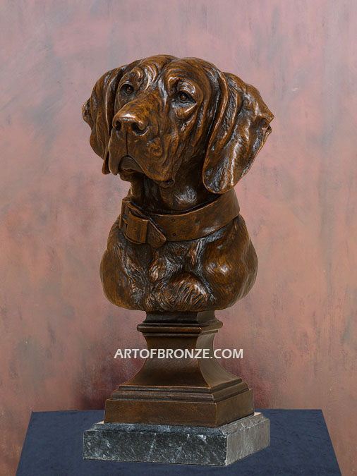 Bronze Hunting Dog bust statue after Prosper Lecourtier
