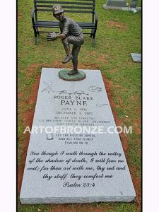 Championship Game bronze baseball player statues featuring a boy pitching and hitting