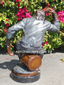 Chimp Maestro of Music gallery quality chimpanzee sitting on musical drum bronze statue