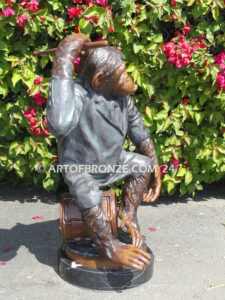 Chimp Maestro of Music gallery quality chimpanzee sitting on musical drum bronze statue