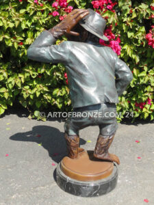 Chimp Musical Crooner gallery quality chimpanzee holding hat and singing violin bronze statue