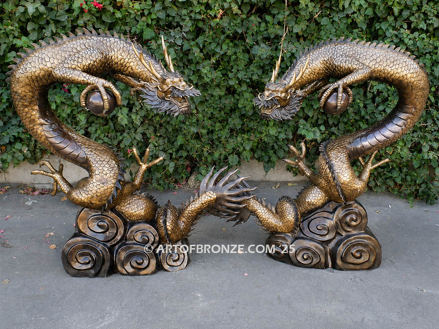 Chinese dragons large version monumental outdoor dragon holding pearl bronze statue pair
