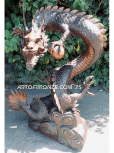 Chinese dragons, loong, long or lung special edition, monumental outdoor dragon holding pearl