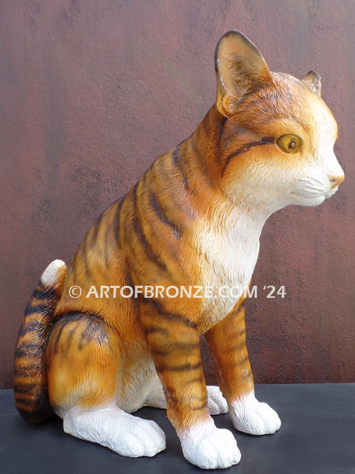 Coco sitting Calidy, Calico life-size cat bronze sculpture