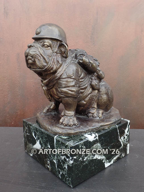 Colonel sitting bulldog wearing military gear whimsical bronze sculpture