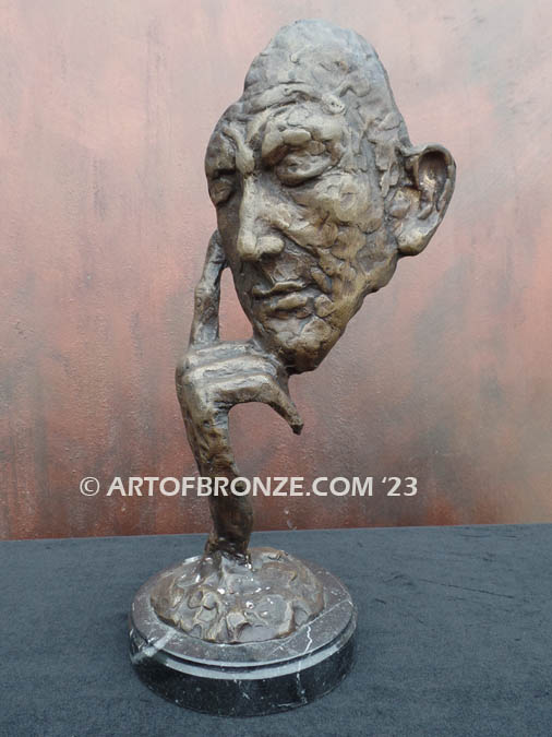 Contemplation modernist bronze sculpture of man in deep thought