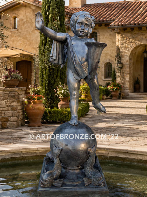 Cornucopia Cherub bronze sculpture cherub holding cornucopia