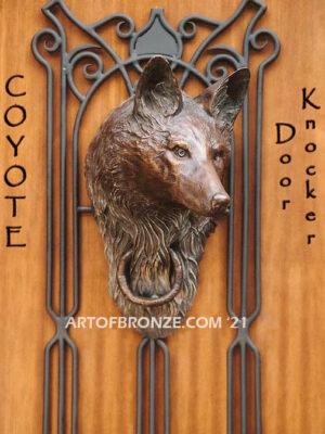 Coyoted door knocker bronze life-size custom sound and decorative front entrance display