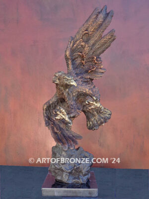 Bronze statue of bald eagle on custom marble base