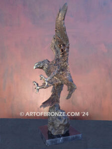 Bronze statue of bald eagle on custom marble base