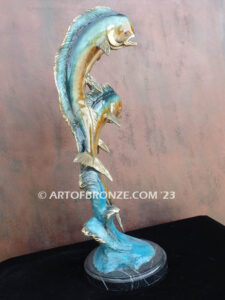 Double Dorado, mahi-mahi leaping through the air bronze statue