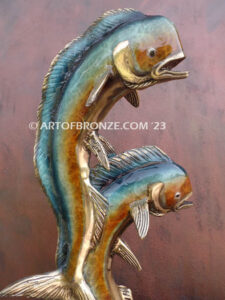 Double Dorado, mahi-mahi leaping through the air bronze statue