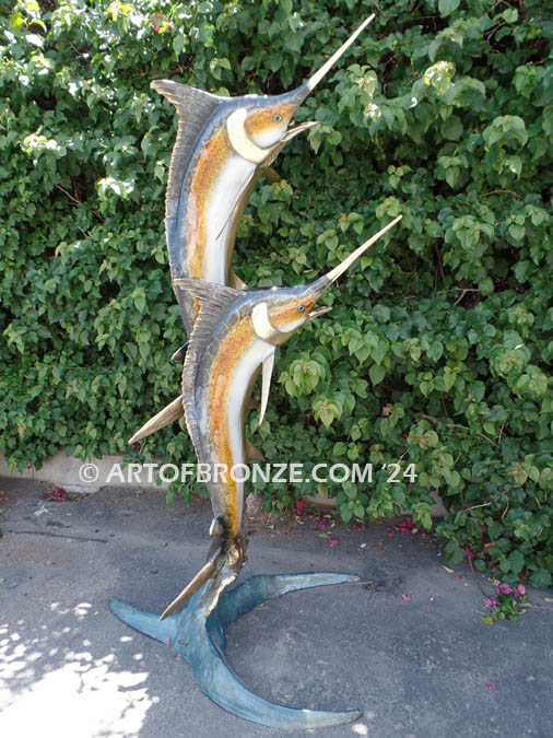 Double Twist bronze offshore sportfishing fine art gallery statue of sailfish, marlin and swordfish