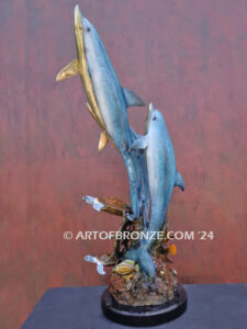 Dream Reef dolphins swimming with seat turtles bronze statue