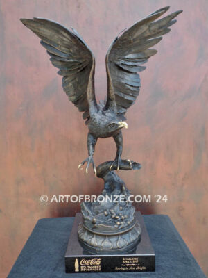 Eagle Award flying eagle bronze sculpture corporate award for Coca Cola on laser engraved base