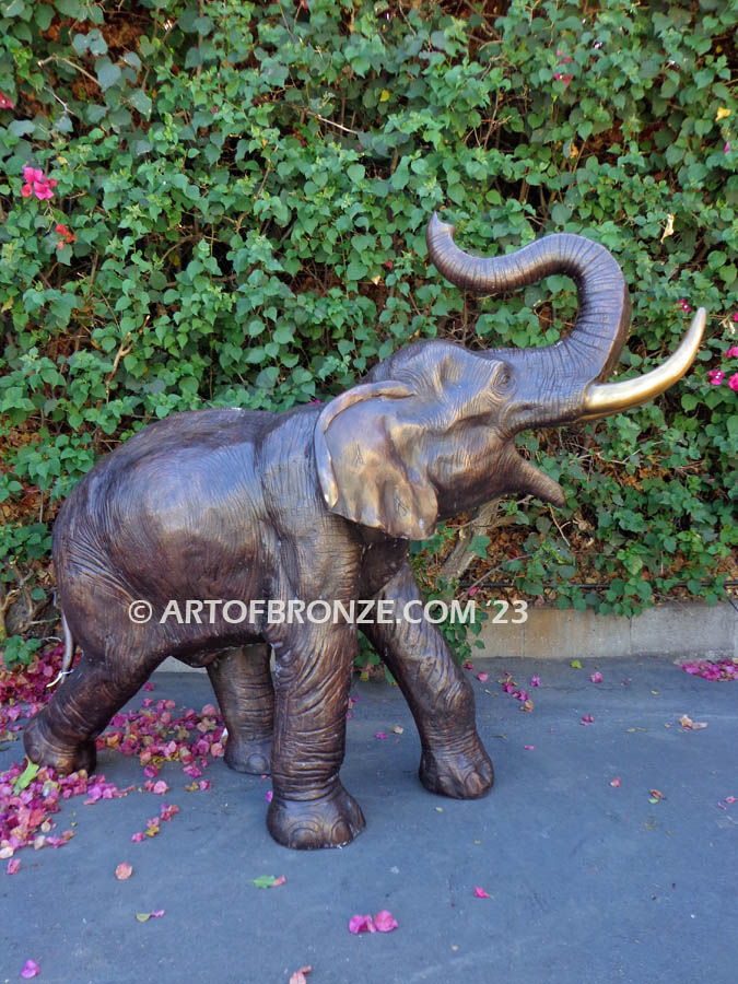Elephant Majesty bronze statue of playful heroic elephant fountain for outdoor display