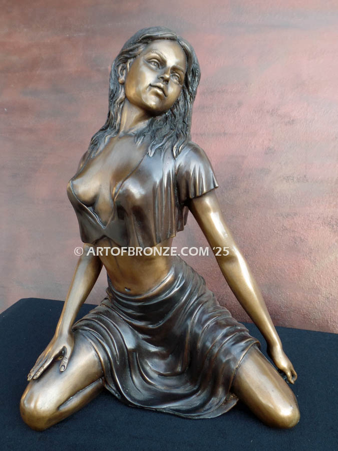 Enchante beautiful seated woman contemporary bronze sculpture