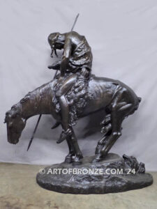 The End of the Trail monumental bronze sculpture after James Earle Fraser featuring Indian on horse