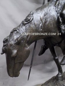 The End of the Trail monumental bronze sculpture after James Earle Fraser featuring Indian on horse