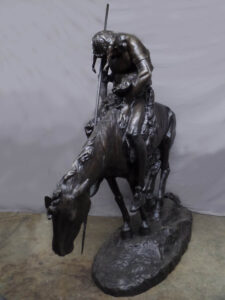 The End of the Trail monumental bronze sculpture after James Earle Fraser featuring Indian on horse