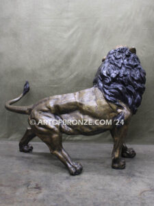 Fearless lost wax high quality bronze statue outdoor standing lion with head raised in roar