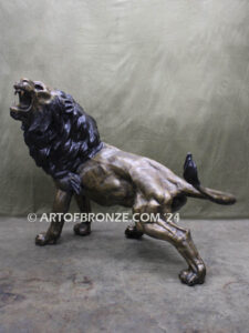 Fearless lost wax high quality bronze statue outdoor standing lion with head raised in roar