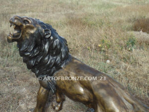 Fearless lost wax high quality bronze statue outdoor standing lion with head raised in roar