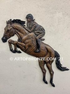 The Finalist Indoor/outdoor wall sculpture of hunter class, jumper class rider and horse