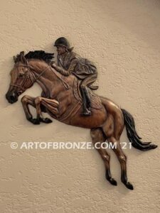 The Finalist Indoor/outdoor wall sculpture of hunter class, jumper class rider and horse