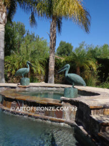Fisherman bronze sculpture of tranquil pelican on bronze piling
