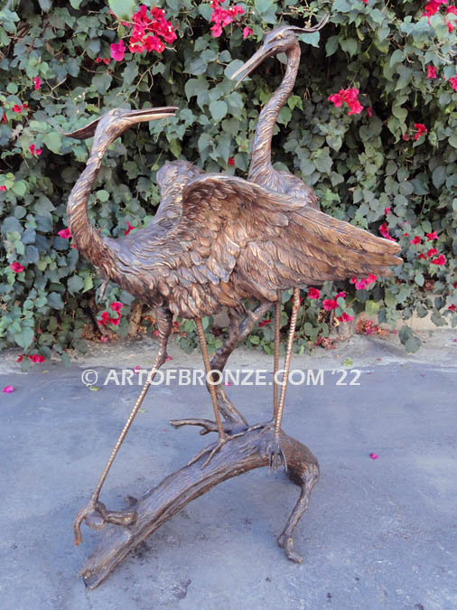 Flirt two herons courting bronze sculpture for pool, pond or home