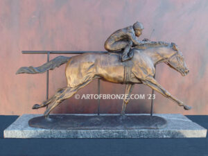 For the Roses horse racing bronze sculpture of jockey and thoroughbred