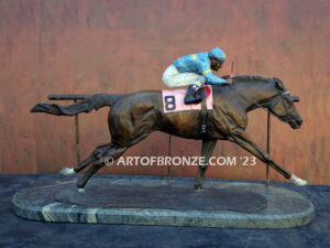 For the Roses horse racing bronze sculpture of jockey and thoroughbred