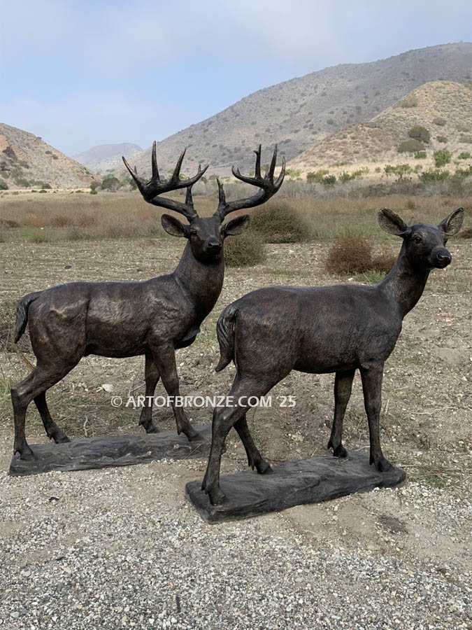 Forest Spirit high-quality bronze cast outdoor male & female monumental deer sculptures