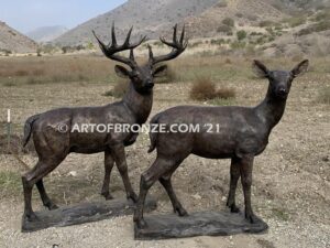 Forest Spirit high-quality bronze cast outdoor male & female monumental deer sculptures