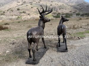 Forest Spirit high-quality bronze cast outdoor male & female monumental deer sculptures