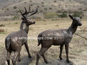 Forest Spirit high-quality bronze cast outdoor male & female monumental deer sculptures