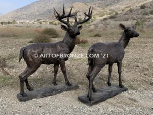 Forest Spirit high-quality bronze cast outdoor male & female monumental deer sculptures