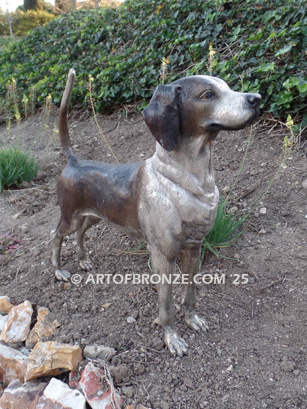 Foxhound gallery quality standing life-size dog bronze statue