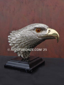 Freedom of the Sky beautiful bronze bald eagle bust sculpture with silver finish