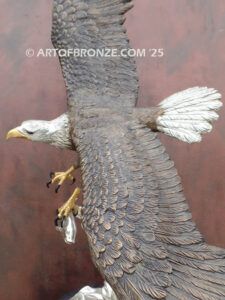 Bronze statue of flying bald eagle for indoor or outdoor display