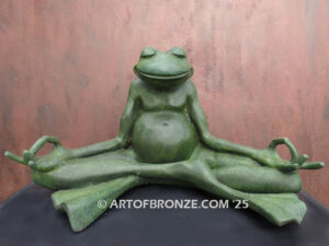Frog Meditating sculpture of green frog cast into bronze for outdoor and garden display