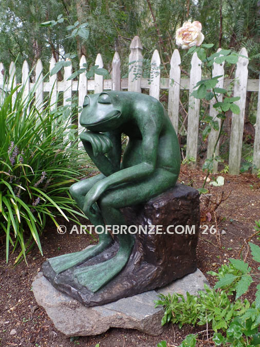 Frog Thinker bronze sculpture of frog deep in thought inspired from Auguste Rodin