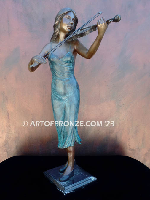 From the Heart bronze sculpture of beautiful woman playing violin