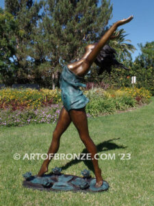 garden breeze woman dancing across water lilies bronze statue