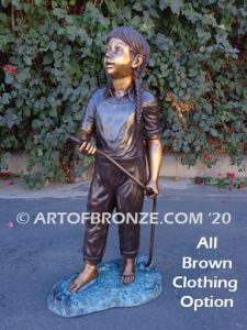Garden Help outdoor bronze sculpture of standing girl with watering hose