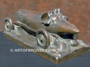 Grand Prix Team bronze racing statue of 1920 era Le Mans racing car and driver