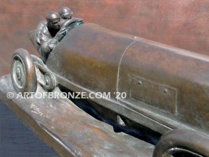 Grand Prix Team bronze racing statue of 1920 era Le Mans racing car and driver