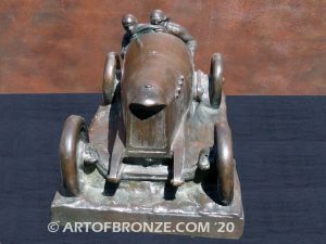 Grand Prix Team bronze racing statue of 1920 era Le Mans racing car and driver