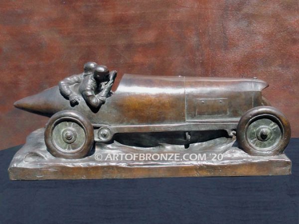 Grand Prix Team bronze racing statue of 1920 era Le Mans racing car and driver